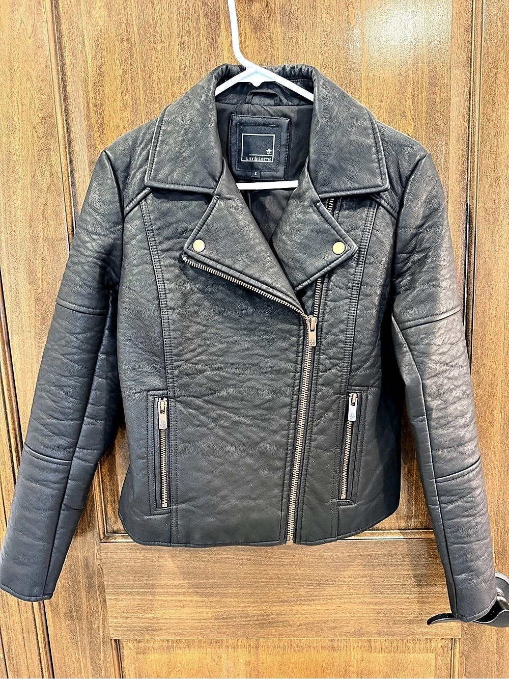 Lily & Lottie Faux Leather Moto Jacket Black Size Small Like New